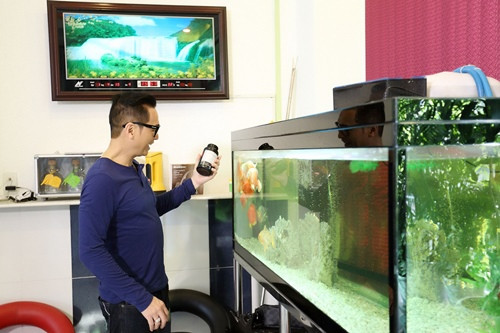 Thú vui của anh hiện nay là chăm sóc cây cảnh, bể cá và vật nuôi.