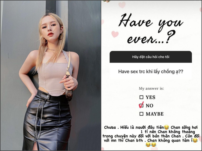 Vừa nghe chồng kể đến chi tiết này, hot girl lai Tây đã phải hoảng hốt thốt lên rằng: "Sao anh dễ dãi quá vậy. Sao cái gì anh cũng cho hết vậy?". Xoài Non cũng từng chia sẻ mình còn trinh nguyên khi về nhà chồng.