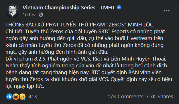 Nhắc tới Zeros, không thể không nhắc tới án phạt cấm thi đấu vĩnh viễn khi anh chàng này đã có những phát ngôn không đúng mực ngay trên sóng livestream.