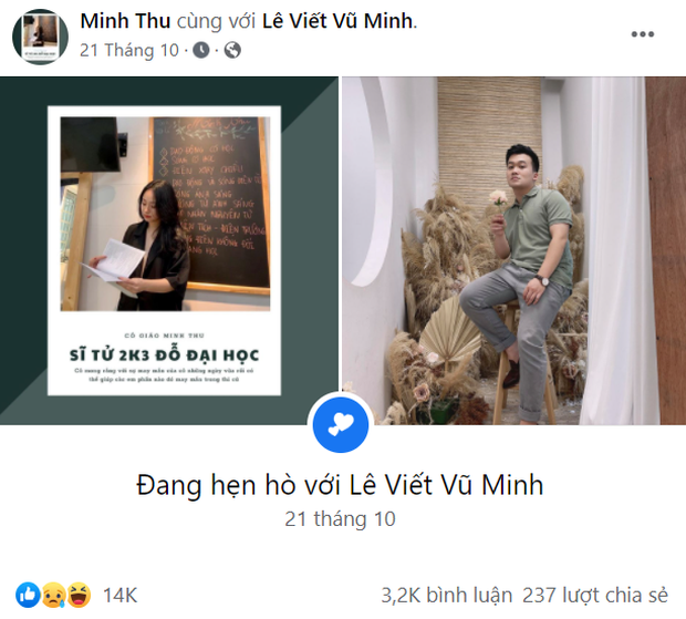 Mới đây, cô giáo hot girl Minh Thu lại trở thành tâm điểm của cuộc bàn tán trên mạng xã hội khi chính thức công khai hẹn hò với thành viên nhóm hài Welax. Với tên tuổi của cả hai, chuyện tình này nhận được nhiều sự chú ý.