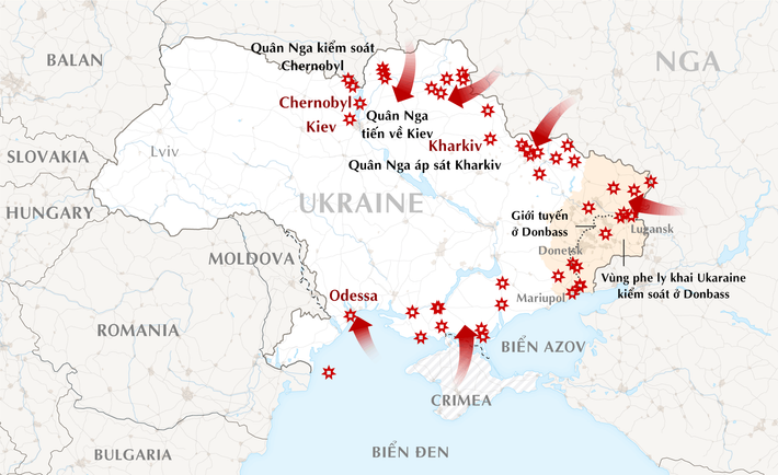 Trước đà tiến quân nhanh chóng, nhiều thành phố và thị trấn dọc biển Đen của Ukraine lần lượt rơi vào tay quân đội Nga, thành phố cảng lớn duy nhất còn lại là Odessa cũng đang rơi vào thế cô lập.