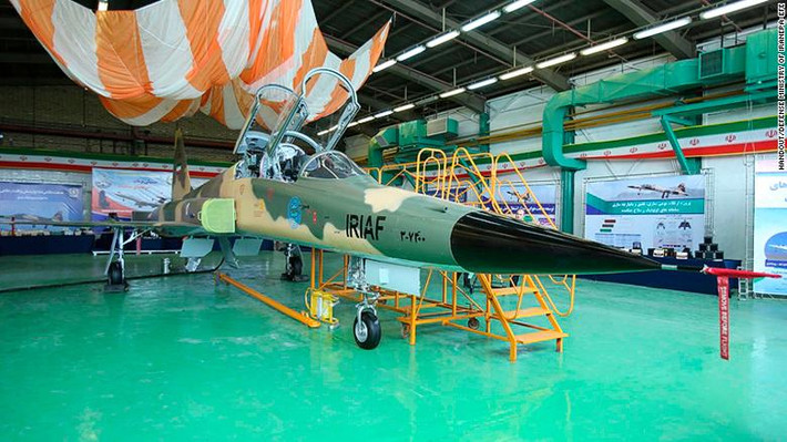 Năm 2018, Iran công bố chiến đấu cơ sản xuất nội địa có tên Kowsar. Truyền thông Iran nói rằng máy bay được sản xuất với 100% linh kiện và công nghệ trong nước. Ảnh: Mizan News Agency.