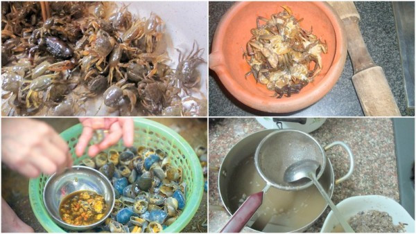 3. Canh mướp hương riêu cua. Nguyên liệu: Thịt cua xay, gạch cua, mướp hương, rau mồng tơi, muối, tiêu, nước mắm, bột nêm. Mướp gọt vỏ, bổ đôi, xắt lát. Rau mồng tơi nhặt bỏ gốc, rửa sạch, cắt ngắn. Ảnh: aMeovat.com.