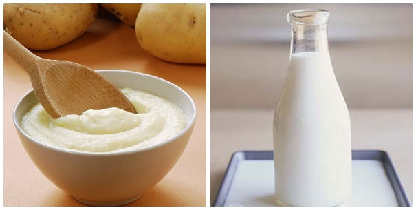 3. Khoai tây và sữa tươi: Khoai tây đem rửa sạch, lột vỏ và nghiền nhuyễn rồi cho thêm một ít sữa tươi không đường. Đắp lên vùng da cổ trong khoảng 15-20 phút rồi rửa sạch bằng nước mát. Ảnh: YKhoaViet.Vn.