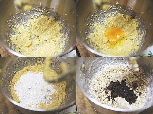 5. Bánh quy yến mạch. Nguyên liệu: Bơ lạt, bột yến mạch, vani, sữa đặc có đường, bột mỳ, bột nở, muối, socola. Bật lò nóng ở nhiệt độ 190 độ C (375° F). Cho bơ và đường vào tô đánh bông. Thêm trứng, sữa và vani vào, đánh cho quyện đều. Thêm bột mì, bột nở và muối, trộn đều. Ảnh: blog.beemart.vn.