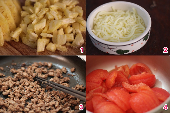 3. Pizza nướng. Nguyên liệu làm đế bánh: Bột mì, men nở, muối, nước lọc, dầu oliu. Nguyên liệu làm nhân bánh: Xúc xích, pho mai, chà bông, ớt chuông, nước sốt cà chua, lá thơm, dầu oliu. Đầu tiên làm vỏ bánh pizza. Trộn đều bột, muối và dầu oliu, pha thêm nước ấm nhào thật đều tay. Ảnh: dienmayxanh.com.