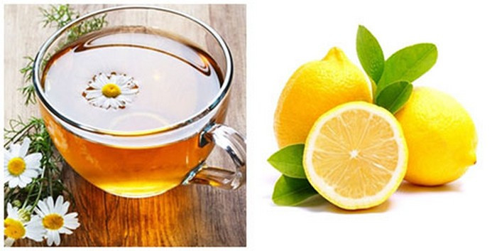 Trà chanh hoa cúc nhuộm màu vàng sáng. Hoa cúc kết hợp với chanh có tác dụng làm sáng màu tóc, khoai tây cũng làm cho màu tóc vàng hơn nhờ hàm lượng enzyme có sẵn phá vỡ keratin bọc bên ngoài tóc. Ảnh: Xinhdep24h.