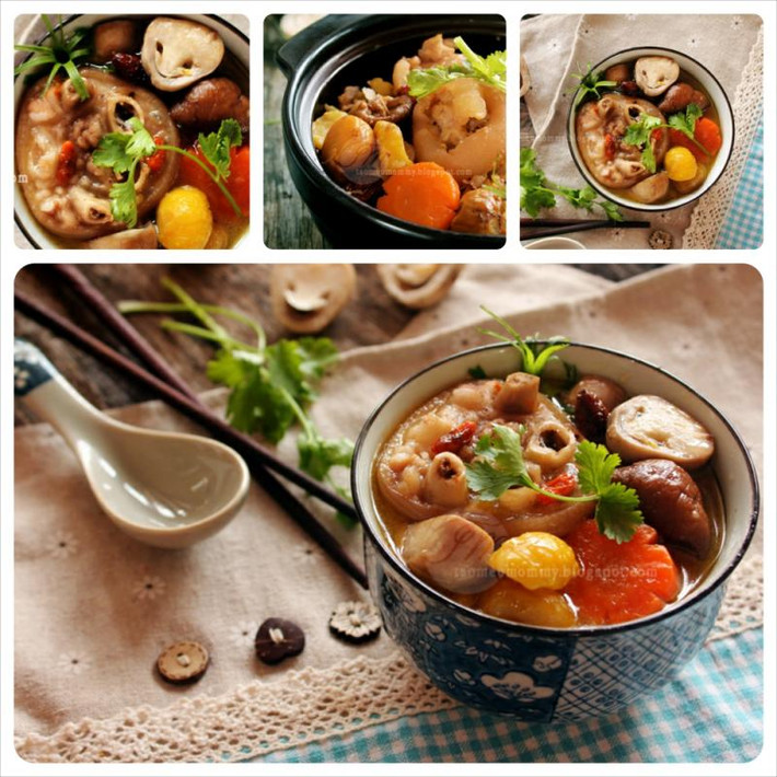 2. Chân giò hầm hạt dẻ, nấm, cà rốt ngon bùi béo ngậy là món ăn lợi sữa đặc biệt tốt cho phụ nữ sau sinh. Ảnh: mayxaygiochavien.com.