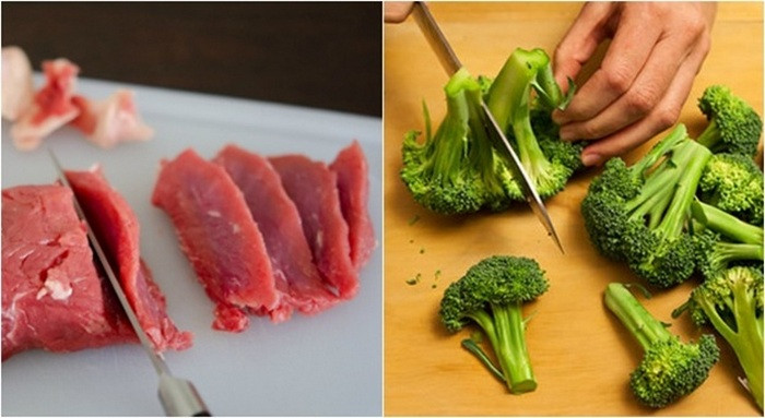 Súp lơ nấu bò viên. Nguyên liệu gồm có súp lơ, thịt bò, hành mùi, gia vị. Đầu tiên súp lơ thái vừa miếng, thịt bò xay nhuyễn sau đó vo lại thành viên tròn. Ảnh: Daubepaau.