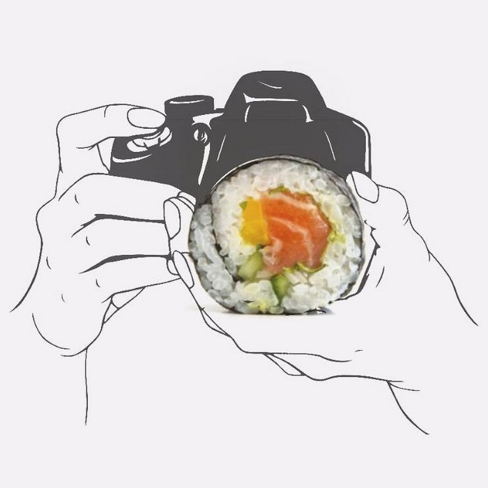 Chẳng hề phung phí thực phẩm khi biến cuộn sushi thành chiếc máy ảnh sinh động.
