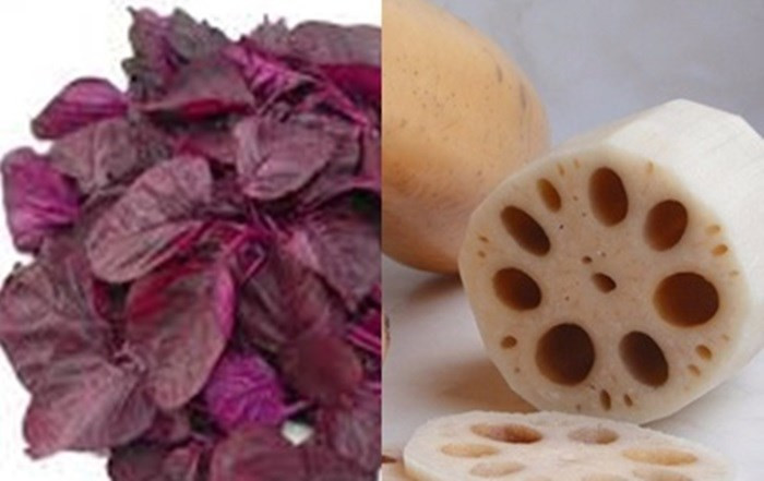Rau dền, ngó sen. Rau dền tươi, ngó sen mỗi thứ 500g, giác nát vắt lấy nước và pha thêm chút đường trắng. Mỗi lần uống 200ml, mỗi ngày uống 3 lần.