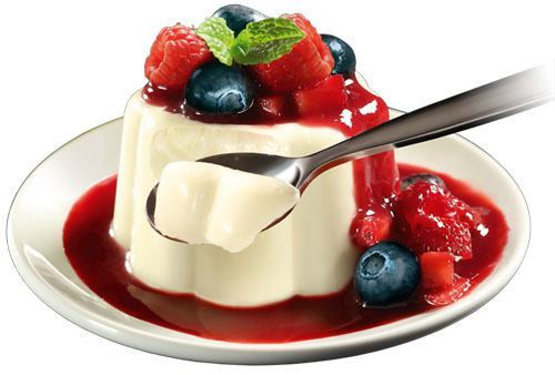 2. Món bánh panna cotta kiểu Ý. Nguyên liệu: Kem, đường, lá Gelatine, sữa tươi không đường, chocolate trắng, quả mâm xôi. Cho miếng gelatine vào chén nước lạnh trong 10 phút. Quả mâm xôi rửa sạch. Ảnh: dienmayxanh.com.