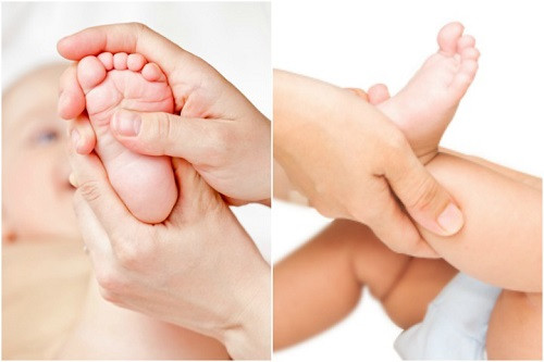 1. Bắt đầu massage bé từ dưới chân: Cách ru bé ngủ đơn giản nhất là mẹ hãy nhẹ nhàng chuyện trò, thủ thỉ khi massage cho bé để bé cảm thấy thoải mái và thư giãn hơn. Hãy nhẹ nhàng dùng ngón tay cái để vuốt nhẹ bàn chân của bé từ dưới lên trên, từ gót chân đến ngón chân. Ảnh: vienyhocungdung.vn.