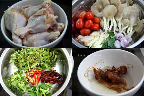 2. Thịt gà nấu cốt dừa lá me. Nguyên liệu: Thịt đùi hoặc cánh gà, nấm, cà chua bi, riềng, sả, lá chanh, hành khô, ớt, lá me, hành lá, rau mùi, nước mắm, nước me, nước cốt dừa, sa tế. Ảnh: yeunoitro.net.