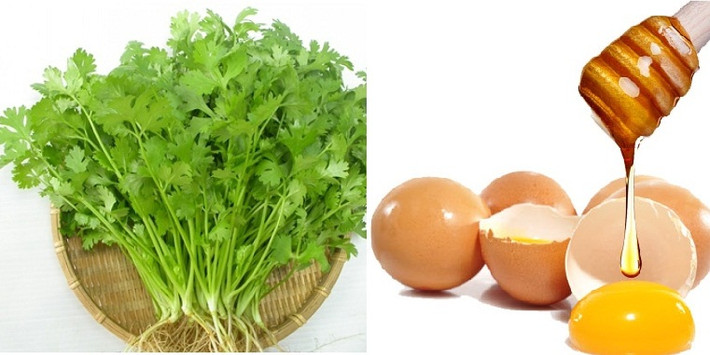 4. Rau mùi kết hợp mật ong, trứng gà trị tàn nhang: Rau mùi rửa sạch xay nhuyễn lấy nước cốt. Trộn đều nước ép với 2 muỗng mật ong và lòng trắng trứng gà. Thoa đều lên mặt. Thư giãn 20 phút rồi rửa mặt lại với nước ấm. Thực hiện đều đặn phương pháp này 2-3 lần/tuần. Ảnh: tuvandieutrinam.com.