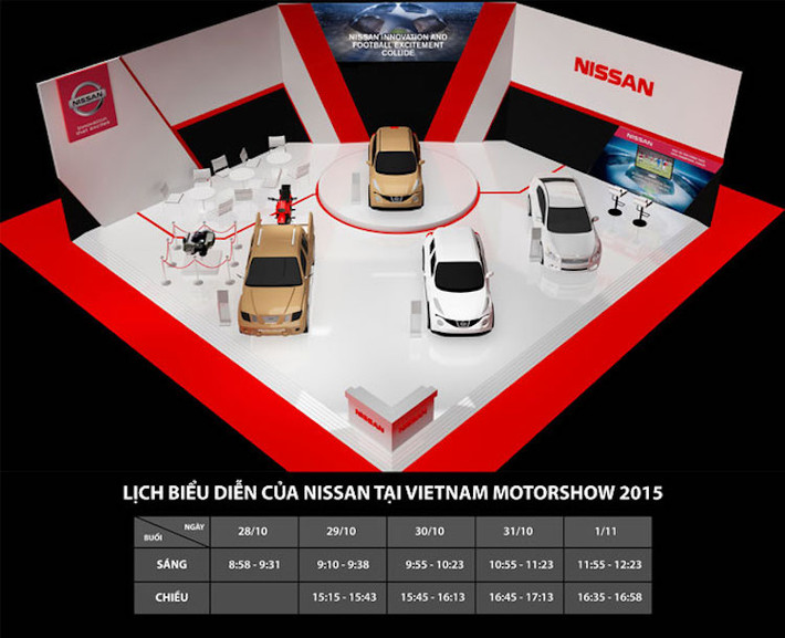 Cũng tại VMS 2015, Nissan sẽ chính thức kích hoạt chiến dịch đồng thương hiệu Nissan – UEFA tại thị trường Việt Nam. Khách thăm quan khu trưng bày của Nissan tại VMS còn có cơ hội lái thử và nhận được một số khuyến mại khi mua các dòng xe như Sunny, Teana, NP300 Navara và Juke.