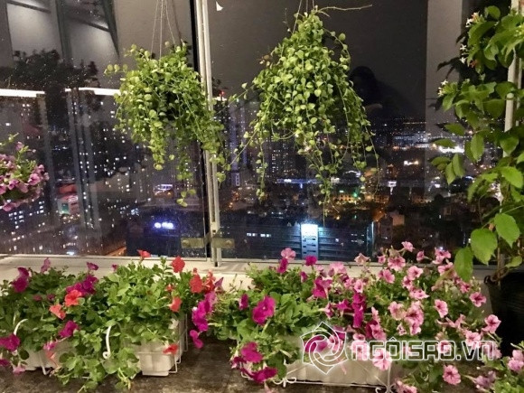 Người đẹp thường thức dậy sớm và không gian ban công là "điểm hẹn" để Thân Thúy Hà tận hưởng vẻ đẹp xanh trong để bắt đầu một ngày mới tràn đầy năng lượng.