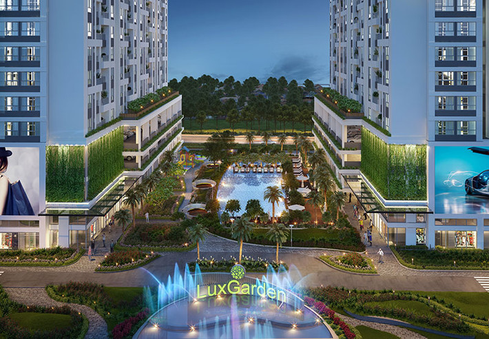 Tập đoàn Đất Xanh quảng cáo dự án LuxGarden có nhiều tiện ích cao cấp như hồ bơi, công viên, nhà trẻ, siêu thị, phòng tập Gym & Spa… Ảnh: Tập đoàn Đất Xanh.