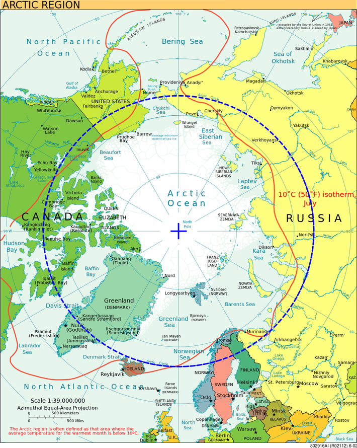 Thành phố lớn nhất thế giới nằm trên Vòng Bắc Cực là Murmansk của Nga, thuộc vĩ tuyến 68. Trong khi đó, các thành phố cực bắc của Nga như Norilsk và Chukotka Pevek lại nằm trên vĩ tuyến 69 giống Tromsø của Na Uy.
