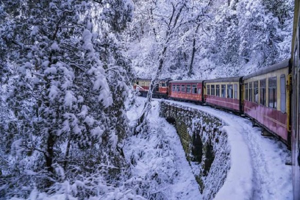 Hình ảnh những chuyến tàu "lướt mình" dưới mưa tuyết trắng xóa ở Shimla tạo nên khung cảnh đầy ngoạn mục.