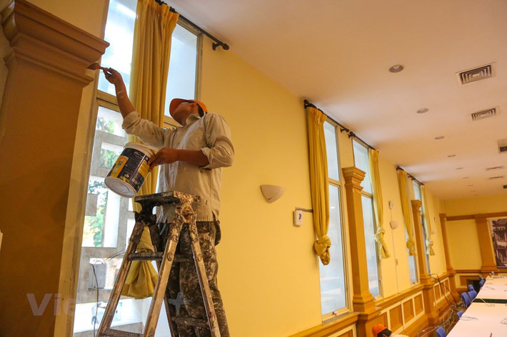 Điểm đặc biệt và chưa từng có từ trước tới nay đó là IMC sẽ mở cửa hoạt động 24/24h. Điều này cho phép các phóng viên trên toàn thế giới có thể tới tác nghiệp bất cứ lúc nào. (Ảnh: Minh Sơn/Vietnam+)