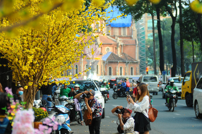 Phố ông Đồ thu hút rất đông bạn trẻ đến tham quan và lưu lại những hình ảnh đẹp trong dịp Tết Nguyên đán.