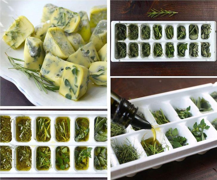 Đừng vội vứt rau đang úa vàng, hãy cho vào khay đá và một chút dầu ô liu để dùng dần bạn nhé.