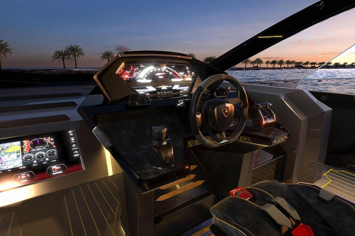 Được thiết kế với tương tắc từ Centro Stile của Lamborghini, siêu du thuyền Lamborghini 63 lấy nguồn cảm hứng từ siêu xe thể thao hybrid Sián FKP 37. Thiết kế ngoại thất của nó được nhấn mạnh bởi một dáng vẻ siêu xe thể thao bóng mượt, với phần thân tàu và kết cấu bên trên được tạo nên từ một loại vỏ hiệu suất cao được phát triển bởi các kỹ sư hàng hải.