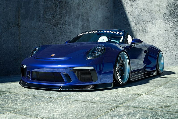 Các bản dựng kỹ thuật số này là của nhà thiết kế Karan Adivi đến từ Ấn Độ. Porsche 911 Speedster độ widebody sẽ có ốp sau phong cách JDM, kẹp phanh màu vàng, bánh xe lớn và hệ thống treo hạ thấp cùng logo RWM nổi bật bên hông.
