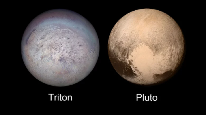 Theo NASA, Triton là vệ tinh duy nhất trong Hệ Mặt trời quay theo một hướng đối nghịch với hướng di chuyển của hành tinh mẹ. Bề mặt của nó cũng khá phức tạp với những đồng bằng tương đối bằng phẳng và những bề mặt giống như lỗ hổng sâu đan xen nhau. Và những điều đó dường như đang cho thấy rằng nó không hình thành tự nhiên xung quanh Sao Hải Vương và như NASA giải thích, ý kiến phổ biến cho rằng Triton là một vật thể "bị bắt" từ Vành đai Kuiper - tập hợp các các hành tinh băng giá của hệ Mặt Trời nằm trải rộng từ phạm vi quỹ đạo của Hải Vương Tinh tới 44 AU từ phía Mặt Trời. Và hơn thế nữa, có nhiều bằng chứng thiên văn chỉ ra rằng Triton giống với Sao Diêm Vương một cách đáng ngạc nhiên. Mặc dù cặp đôi có thể trông khá khác nhau, nhưng chúng có kích thước và thành phần gần như giống nhau. Điều này gợi ý rằng chúng có thể được sinh ra từ cùng một nơi - trong bóng tối lạnh giá ngoài quỹ đạo của Sao Hải Vương. Có nhiều giả thuyết cho rằng trong quá khứ xa xôi, quỹ đạo ban đầu Triton đã từng đi qua Sao Hải Vương (giống quỹ đạo của Sao Diêm Vương) cho đến khi nó di chuyển đến quá gần và bị giữ chân lại bởi lực hấp dẫn của Sao Hải Vương. Hải Vương tinh có lẽ đã từng có các mặt trăng khác của riêng mình, nhưng có lẽ một vài đã bị phá hủy khi Triton đâm vào những mặt trăng đó của Sao Hải Vương. Dung nham núi lửa chỉ toàn là nước