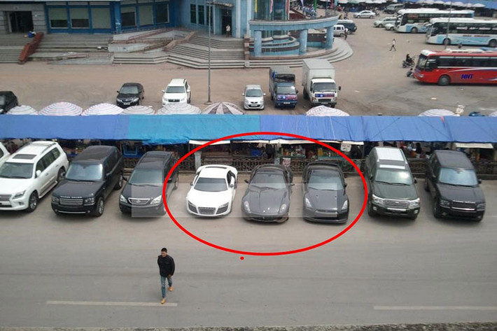 Đây là khung cảnh rất thường thấy tại Quảng Ninh trong năm 2012, bộ 3 siêu xe khoanh tròn là Audi R8 màu trắng và Ferarri 599 GTB cùng Nissan GTR màu tối.