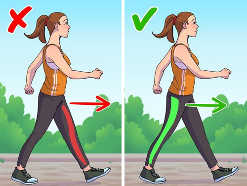 Cách tốt nhất là nên để chân hướng thẳng về phía trước. Khi bước, hãy đẩy ngón chân cái ra để kích hoạt cơ mông.