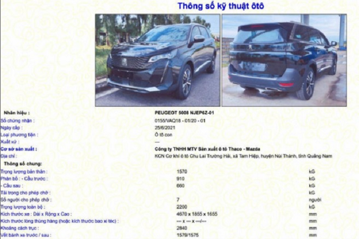 Sau Thái Lan, Peugeot 5008 2022 cũng sẽ sớm được ra mắt tại Việt Nam khi mẫu xe này đã được Cục Đăng kiểm Việt Nam đăng tải trên trang chủ đính kèm với giấy chứng nhận an toàn kỹ thuật và bảo vệ môi trường.