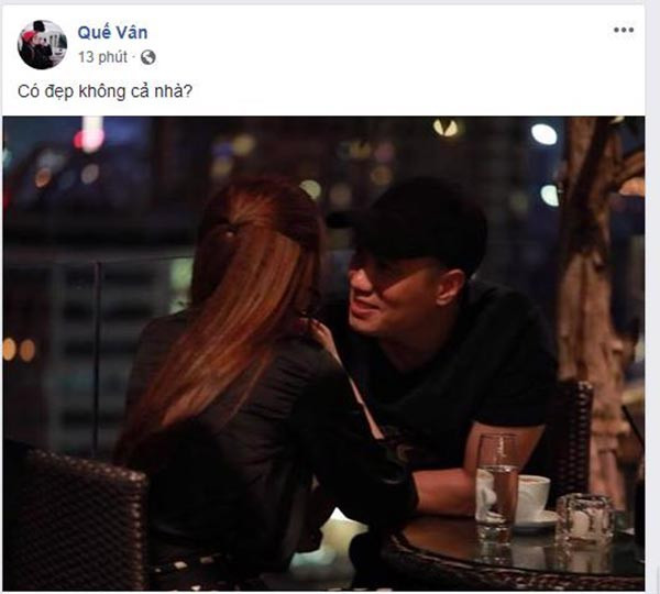 Trên Facebook, cô đăng ảnh chuyện trò cùng Việt Anh kèm dòng chú thích: "Có đẹp không cả nhà?". Cũng chính hình ảnh này làm dấy lên nghi vấn Quế Vân có tình cảm với Việt Anh.