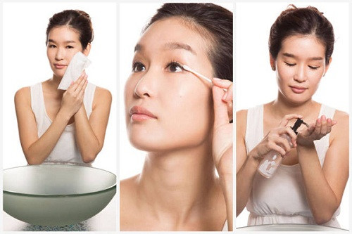 Bôi các sản phẩm dưỡng da theo đúng quy trình. Về dưỡng da, chắc không ai cầu kỳ như phụ nữ xứ Hàn. Dù là mùa lạnh hay nóng đi nữa, bộ dưỡng da của họ bao giờ cũng đủ 5 đến 7 bước: rửa mặt, nước hoa hồng, tinh chất, sữa dưỡng, kem dưỡng da, chứ không hề có chuyện nhảy cóc từ rửa mặt sang kem dưỡng ẩm.