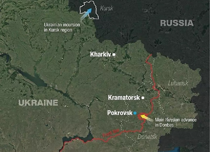 Pokrovsk, trung tuyến Donbass, trở thành điểm nóng trên tiền tuyến Nga-Ukraine. 12 lữ đoàn tinh nhuệ Ukraine phản công từ ba hướng nhằm ngăn chặn đà tiến quân của Nga. Ảnh: ISW