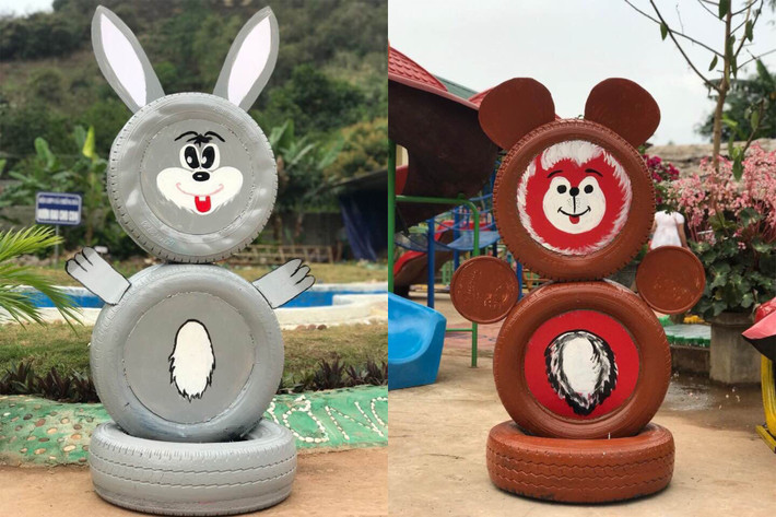 Đến Trường mầm non Chiềng Hắc không chỉ các cháu học sinh hay các bậc phụ huynh mà bất cứ ai đến ngôi trường này cũng phải trầm trồ, đi từ ngạc nhiên thích thú đến ngỡ ngàng xuýt xoa trước những bông hoa được làm từ những vỏ chai nhựa, hộp sữa của trẻ...