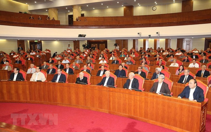 Các lãnh đạo, nguyên lãnh đạo Đảng, Nhà nước dự hội nghị.