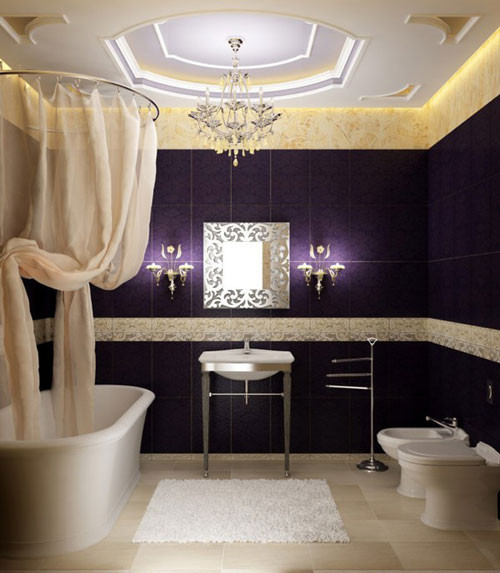 Trong khi đó, thiết kế phòng tắm với gam màu tím đậm này lại mang chất cổ điển và rất đỗi sang trọng. Ảnh: Luxuryliving.