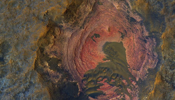 Cụ thể, thiết bị camera HiRISE của NASA vừa có dịp khám sát bề mặt sao Hỏa và phát hiện ra một hiện tượng địa chất kỳ lạ. Nguồn ảnh: Zeenews.