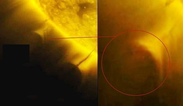 Hình ảnh lạ được phát hiện vào ngày 1/8/2017 ngay trên vùng khí quyển Mặt trời do một kênh săn lùng UFO bất ngờ công bố. Nguồn ảnh: ufosightingshotspot.