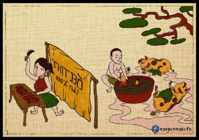 Muốn có thịt bò giả, người bán lấy thịt lợn nhúng vào thuốc.