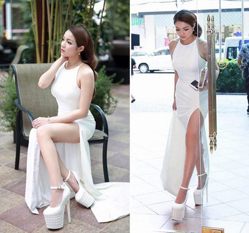 Thủy Top là cô gái luôn trung thành với những đôi giày siêu cao như thế này. Ảnh: eva.