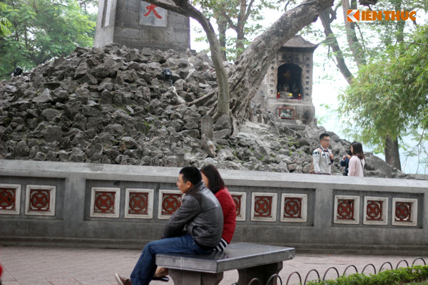 Nhiều người ngồi trước Đền Ngọc Sơn tiếc ngẩn ngơ vì "cụ" Rùa đã mất.