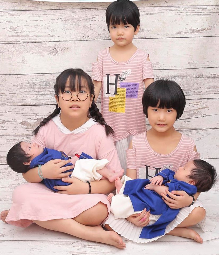 Hình ảnh 5 con của nghệ sĩ Vượng Râu được khen đáng yêu hết mức.