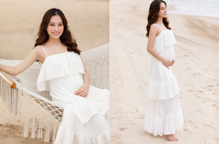 Sara Lưu không bị ốm nghén, khuôn mặt và vóc dáng cô không thay đổi mấy so với khi trước, ngoại trừ cái bụng lùm lùm.