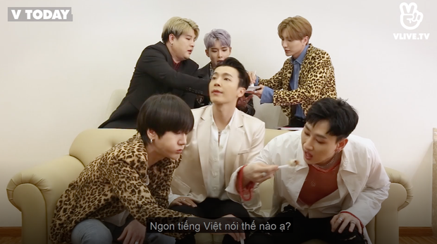 Thành viên Dong Hae còn hỏi từ "ngon" trong tiếng Việt nói thế nào. Sau đó các thành viên đều đồng thanh một cách ngọng nghịu "Nhon! Nhon!" hết sức đáng yêu.