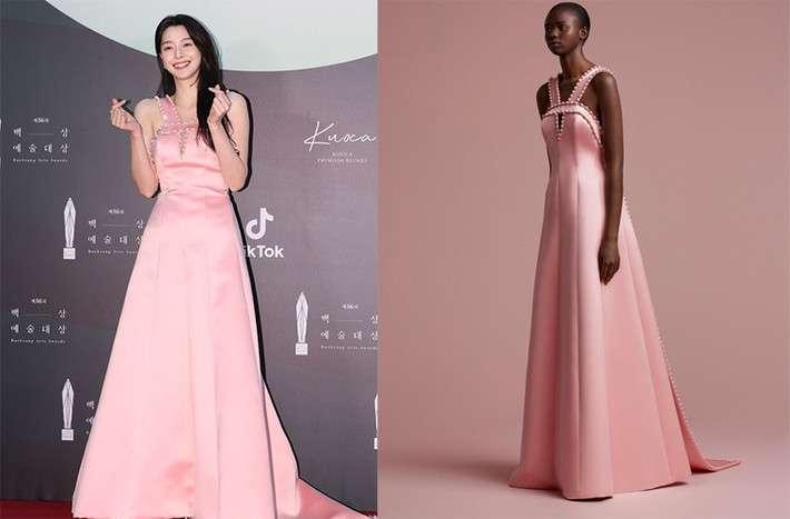 Nữ diễn viên Kwon Na Ra chọn bộ váy hồng trong bộ sưu tập Vikto & Rolf Soir Spring/Summer 2018.