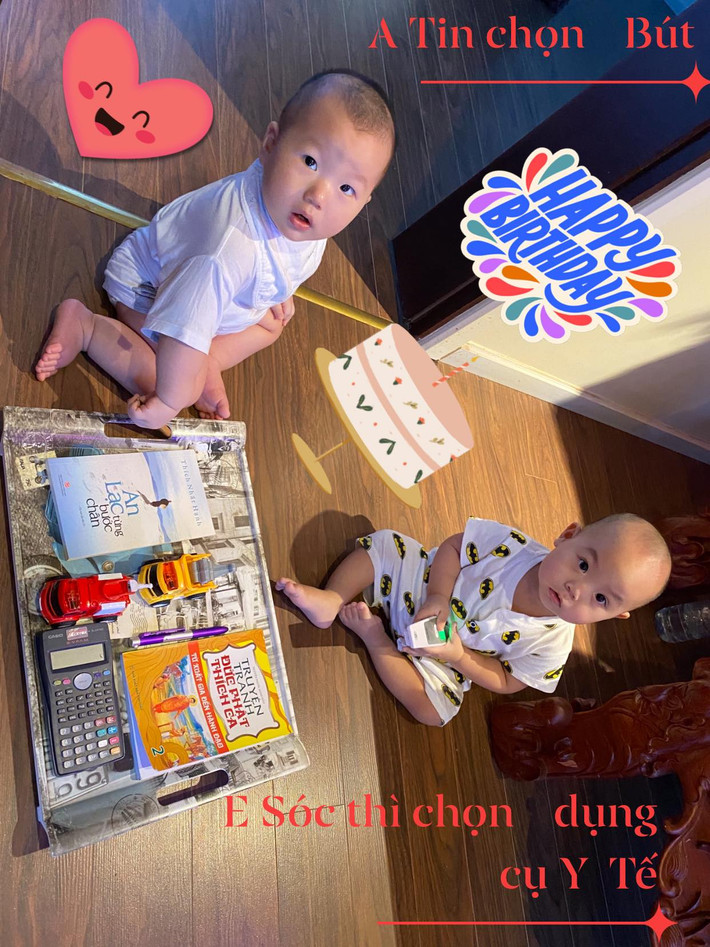 Cặp song sinh nhà Trương Nam Thành và bà xã Thu Huyền chào đời vào tháng 8/2019. Đôi vợ chồng làm thôi nôi cho hai con trai Tin và Sóc hôm 11/8 vừa qua.