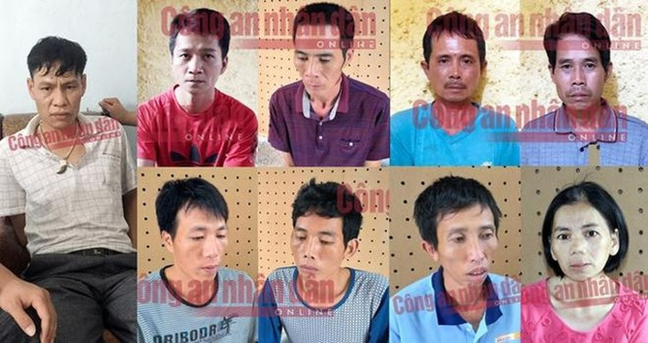 Thông tin cho rằng bà Trần Thị Hiền, mẹ của nữ sinh Cao Mỹ Duyên đã vay của đối tượng Vì Văn Toán 300 triệu đồng nhưng không trả nên dẫn đến sự việc là chưa có cơ sở. Trong ảnh: 9 đối tượng được xác định có liên quan đến vụ án. (ảnh: CAND)